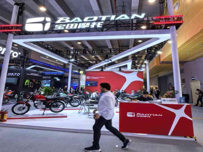 中港寶田摩托車實業的第136屆獲獎廣交會展位設計搭建圖片